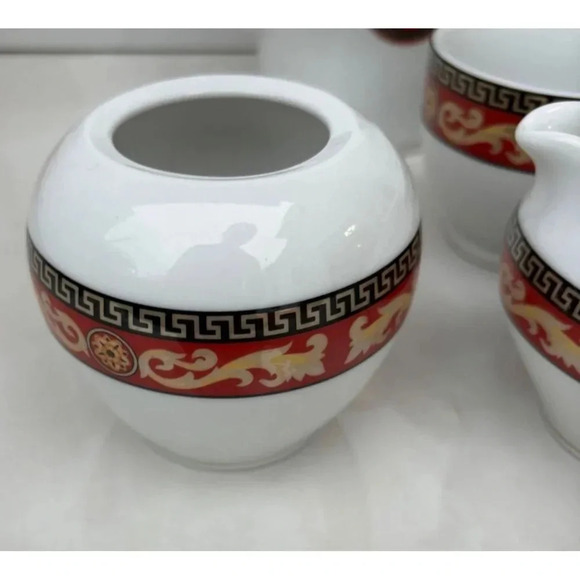 Vintage Fine Porcelain Casa Elite Home Collections Versace Style Medusa Red 11Pc - Picture 5 of 15